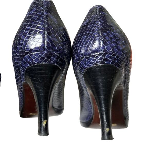 Cole Haan  Peep Toe Heels 7.5B Blue Snakeskin Embossed Leather Classic Preppy - Picture 6 of 12